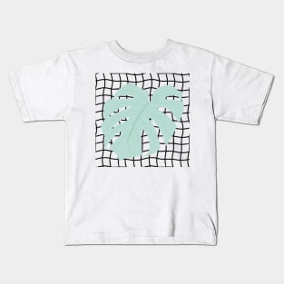 Monstera Deliciosa Leaf on Grid - Pastel teal green Kids T-Shirt